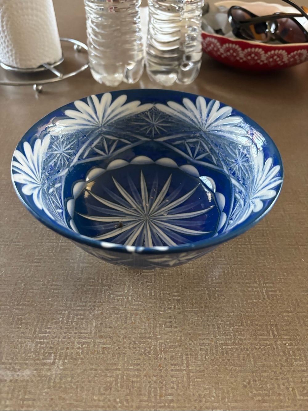 Anthropologie Cobalt Blue Cut Glass Decorative Bowl